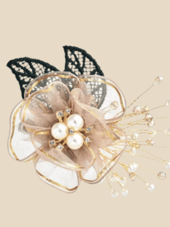 Cream gold pearl flower brooch