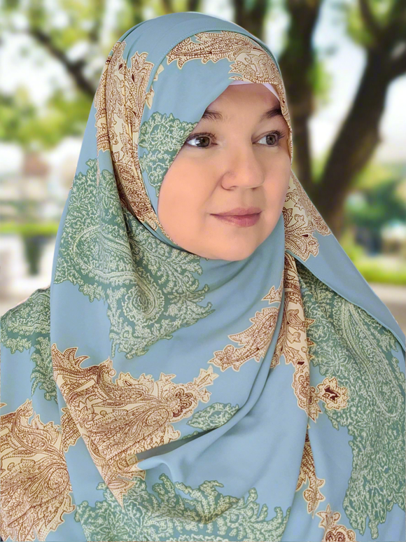 Green gold paisley double loop instant hijab